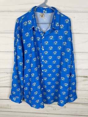 Hardaddy Blue Crane Sunrise Print Long Sleeve Button Down Shirt XXL